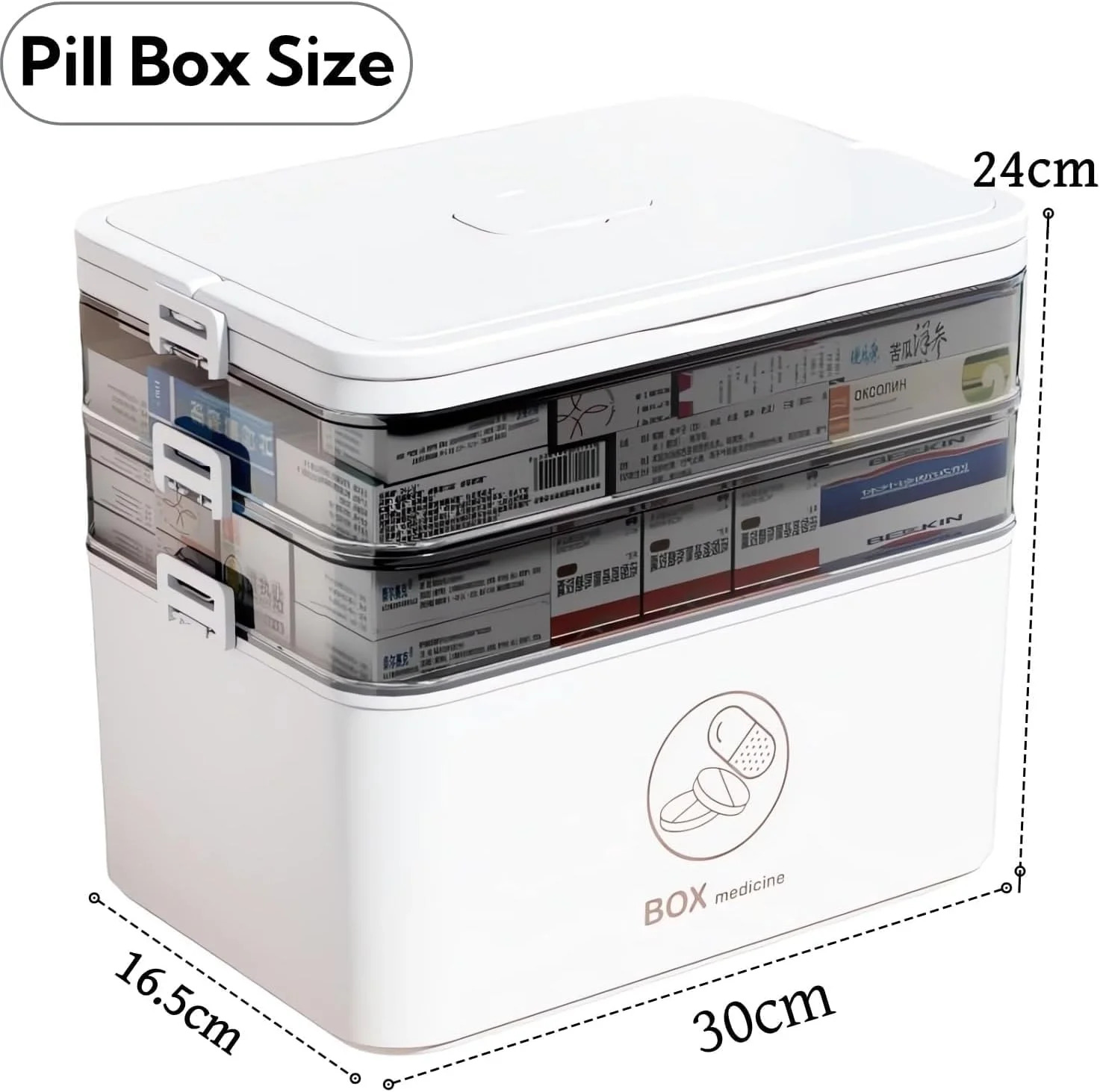 جعبه بزرگ نگهداری دارو، جعبه کمک های اولیه سه طبقه BAOLY برای مواقع اضطراری خانواده، سازمان دهنده قرص قابل حمل با محفظه ها و دسته، جعبه سازمان دهنده نگهداری دارو برای خانه، دفتر، مسافرت