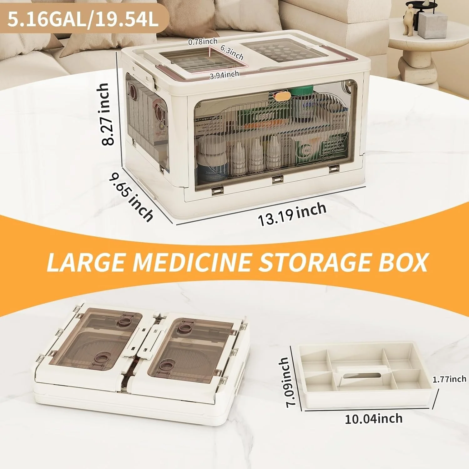 جعبه نگهداری دارو ORCHID M® با جعبه کمک های اولیه بسیار بزرگ با سینی جداشدنی و درب بالایی با دسترسی سریع، سازمان دهنده دارو با 5 درب بازشو، جعبه نگهداری چند منظوره پلاستیکی