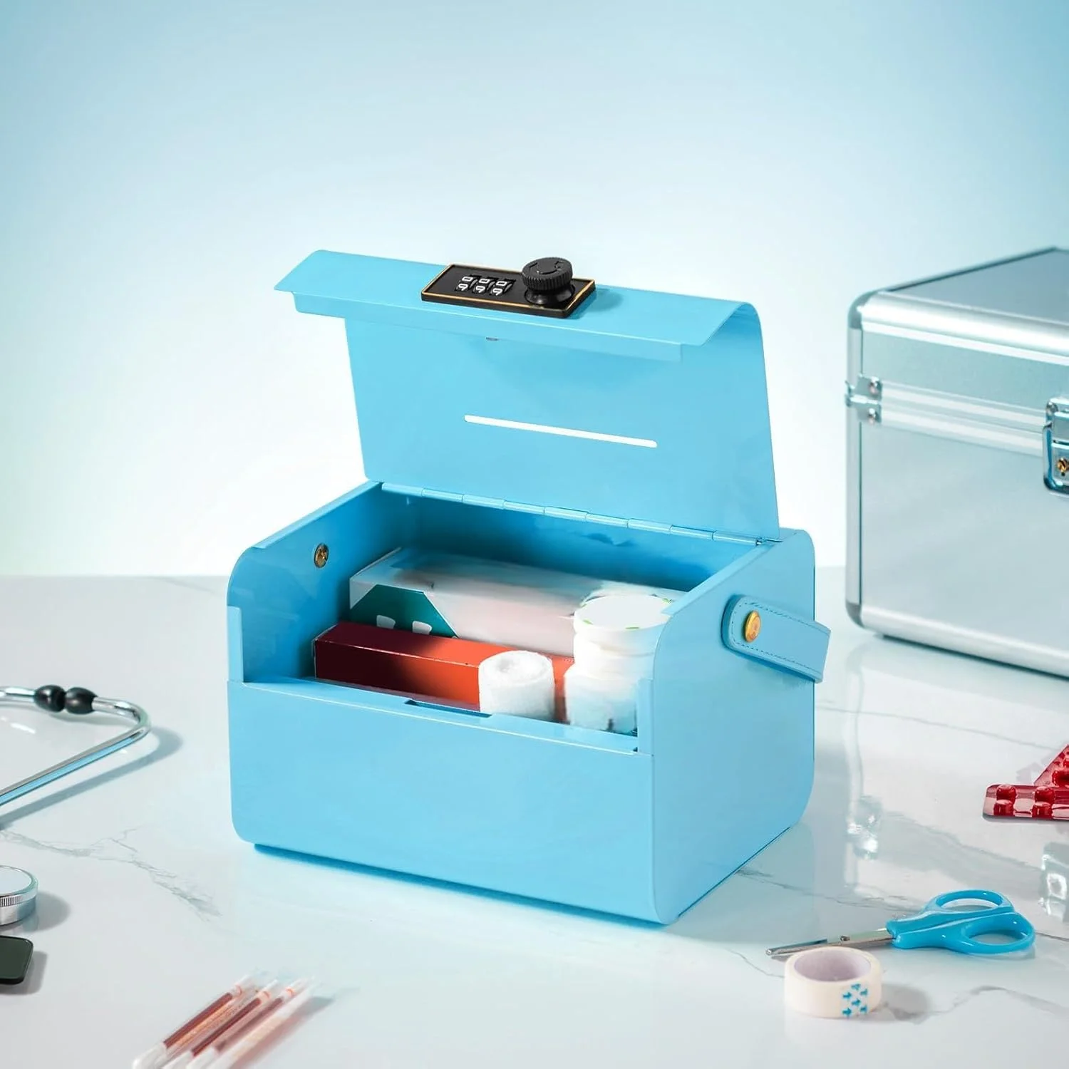 جعبه نگهداری قفل دار، گاوصندوق کابینت امنیتی با کد برای مواد غذایی قفل شده، ظرف تنقلات برای خانه، یخچال، سازماندهی اداری هدیه مسافرتی (آبی) جعبه نگهداری قفل دار، گاوصندوق کابینت امنیتی با کد برای مواد غذایی قفل شده، ظرف تنقلات برای خانه، یخچال، سازماندهی اداری هدیه مسافرتی (آبی)