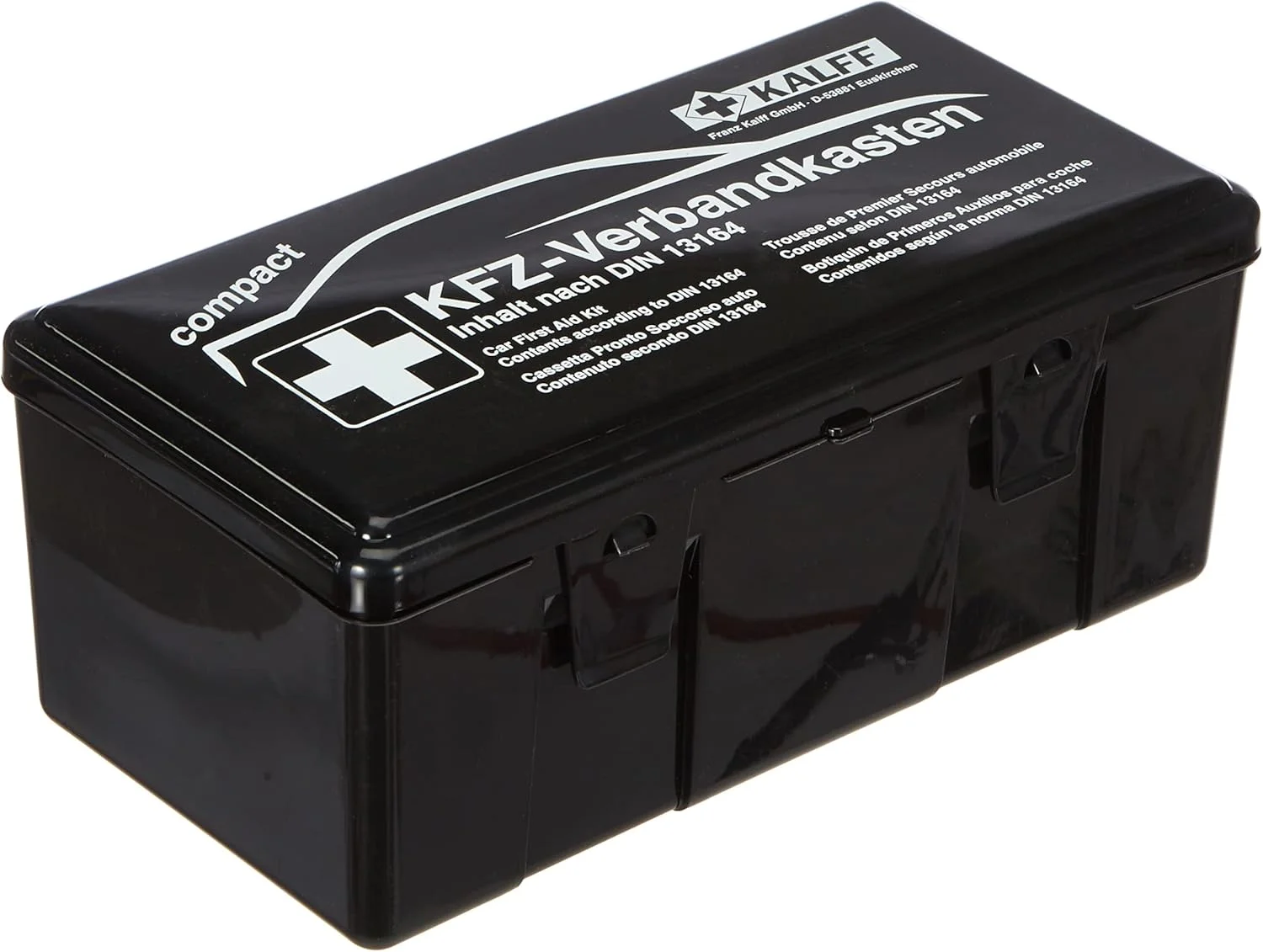 جعبه کمک های اولیه خودرو Kalff 23503، جمع و جور DIN 13164، جعبه کمک های اولیه خودرو، جعبه برای صندوق عقب، لوازم جانبی اضطراری برای خودرو، موتور سیکلت، مشکی