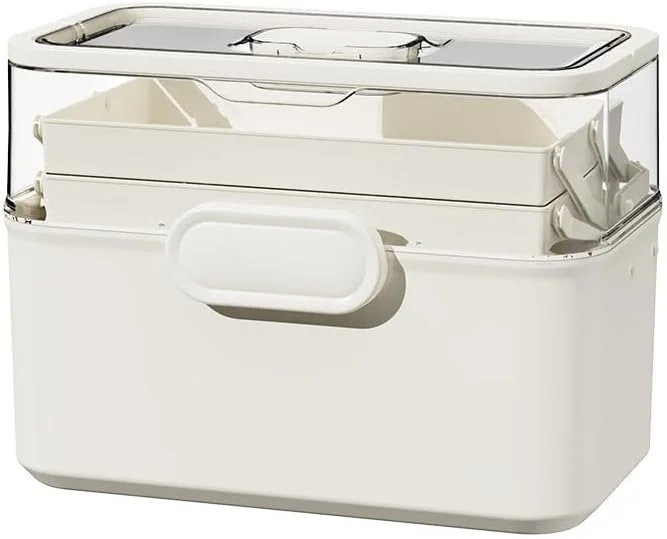 HIKKY Three-Layer Medicine Storage Box Large Medicine Box Pills Organizer, Portable Medicine Cabinet First Aid Box with Compartments, Plastic Storage Box for Family, Office (Clear)