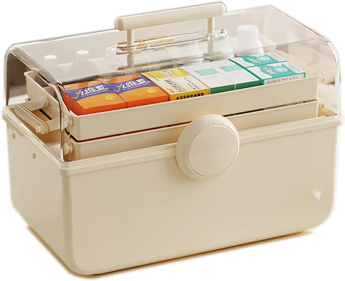 جعبه نظم دهنده لوازم پزشکی KASTWAVE، جعبه نگهداری چند منظوره 3 لایه 14 اینچی، جعبه کمک های اولیه پلاستیکی شفاف خالی، جعبه ابزار پلاستیکی/جعبه نگهداری دارو/جعبه خیاطی با 2 سینی (بزرگ)