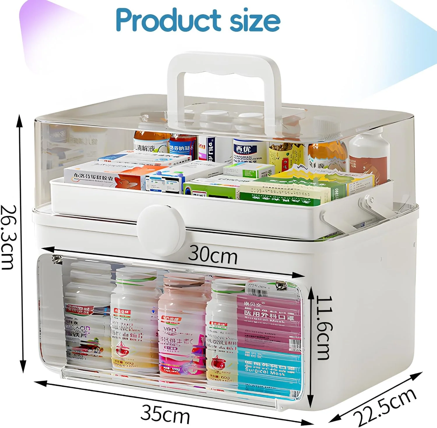 جعبه نگهداری دارو HIKKY، جعبه بزرگ 3 طبقه برای سازماندهی داروها، جعبه کمک های اولیه قابل حمل با محفظه، جعبه نگهداری پلاستیکی برای خانواده