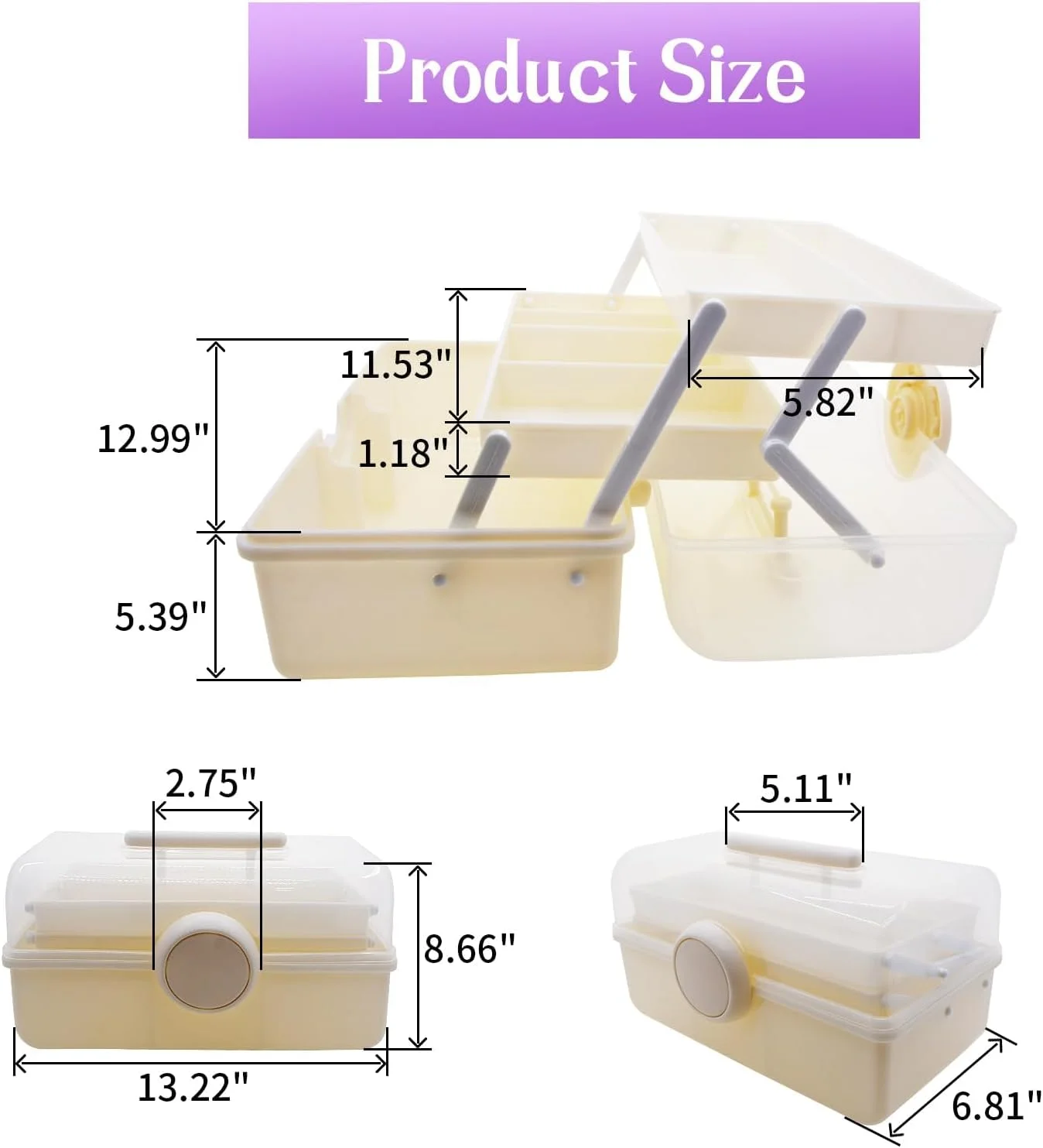 جعبه نظم دهنده لوازم پزشکی KASTWAVE، جعبه نگهداری چند منظوره 3 لایه 14 اینچی، جعبه کمک های اولیه پلاستیکی شفاف خالی، جعبه ابزار پلاستیکی/جعبه نگهداری دارو/جعبه خیاطی با 2 سینی (بزرگ)
