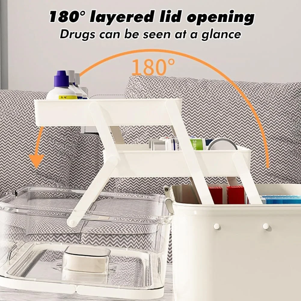 جعبه نگهداری دارو سه لایه HIKKY، جعبه بزرگ دارو، سازمان دهنده قرص، جعبه کمک های اولیه قابل حمل با محفظه، جعبه نگهداری پلاستیکی برای خانواده، دفتر (شفاف)