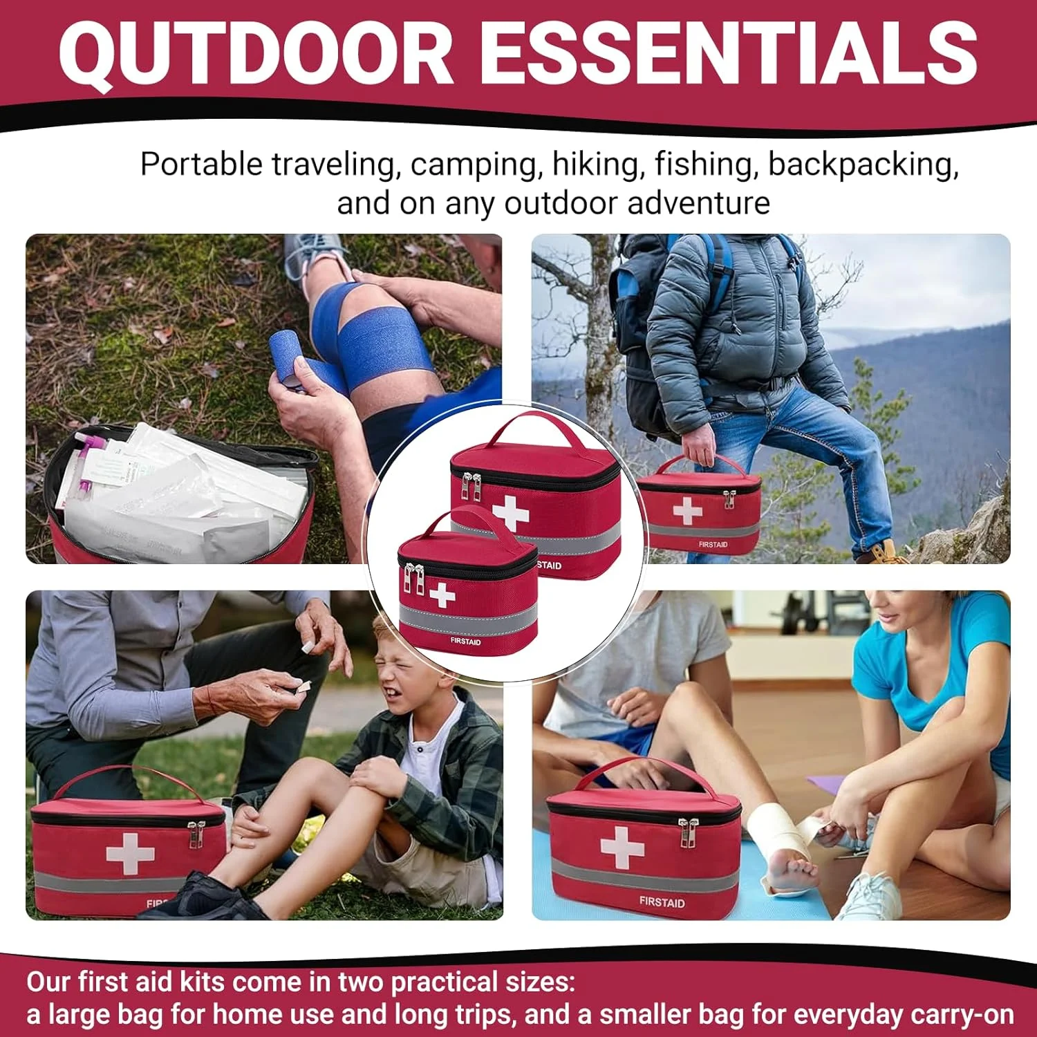 JOWILIN 2 Packs Empty First Aid Bags, 2 Size Portable Medical Kit with Handle & Double Zipper, Large Capacity Empty Medicine Carrying Case for Car, Home, Office, Travel, Camping, Hiking, Outdoor (Red) JOWILIN 2 Packs Empty First Aid Bags, 2 Size Portable Medical Kit with Handle & Double Zipper, Large Capacity Empty Medicine Carrying Case for Car, Home, Office, Travel, Camping, Hiking, Outdoor (Red)