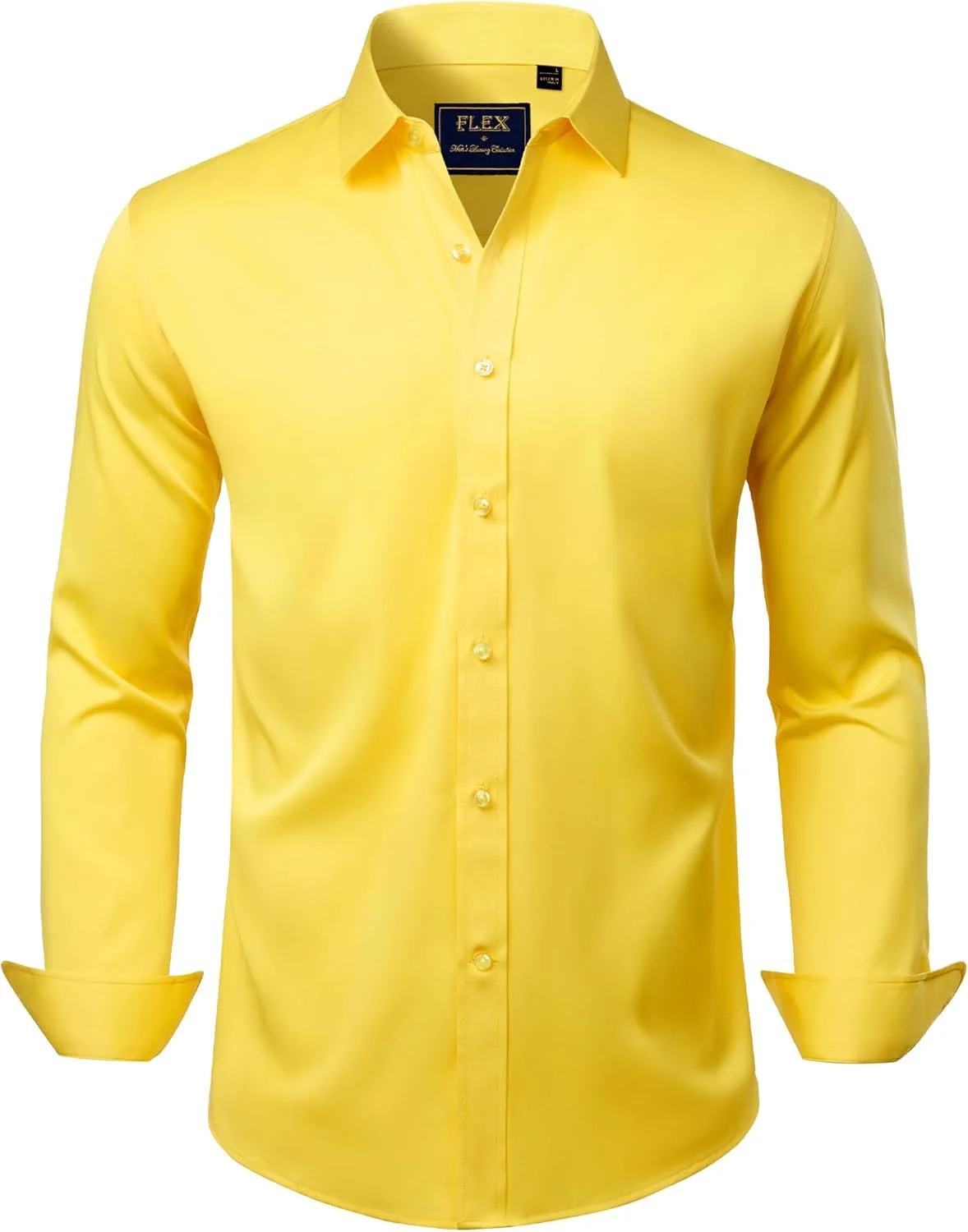 پیراهن مردانه J.VER، آستین بلند، کشی، ضد چروک، رسمی، مناسب برای محیط کار، دکمه دار، زرد روشن، XXL