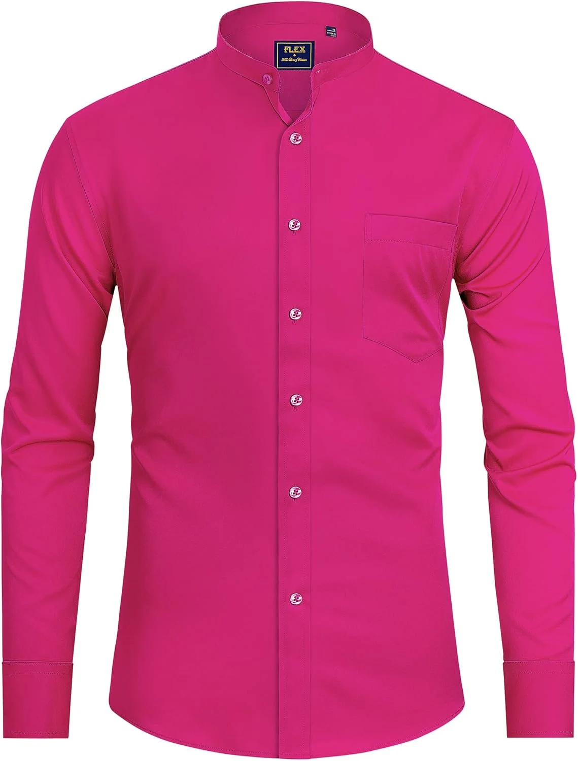 پیراهن مردانه یقه دیپلمات J.VER آستین بلند دکمه دار کشی بدون یقه با جیب، قرمز گل رز، M