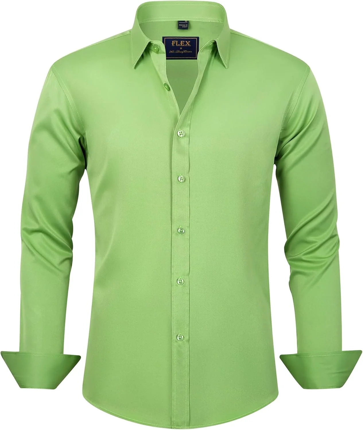 پیراهن مردانه J.VER، آستین بلند، کشی، ضد چروک، رسمی، مناسب برای کار، دکمه دار، سبز چمنی، سایز S