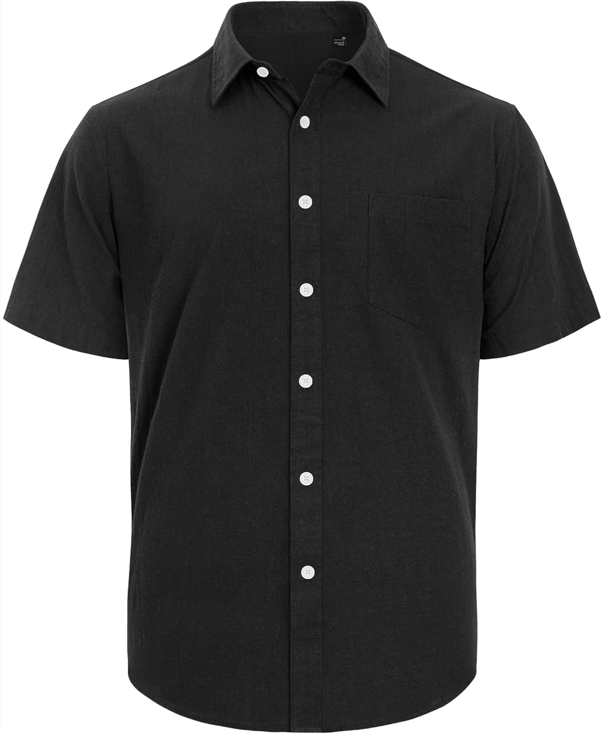 پیراهن آستین کوتاه مردانه J.VER، جنس کتان و پنبه، سبک و دکمه دار، مناسب تعطیلات، ساحل و تابستان، دارای جیب، مشکی، XXL