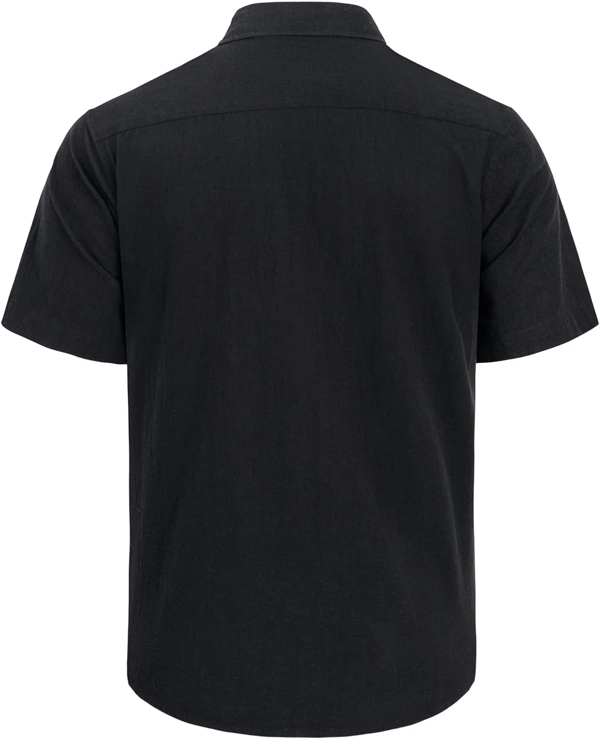 J.VER پیراهن آستین کوتاه مردانه نخی و کتان، سبک و دکمه دار، مناسب تعطیلات، ساحل و تابستان به همراه جیب، مشکی، L