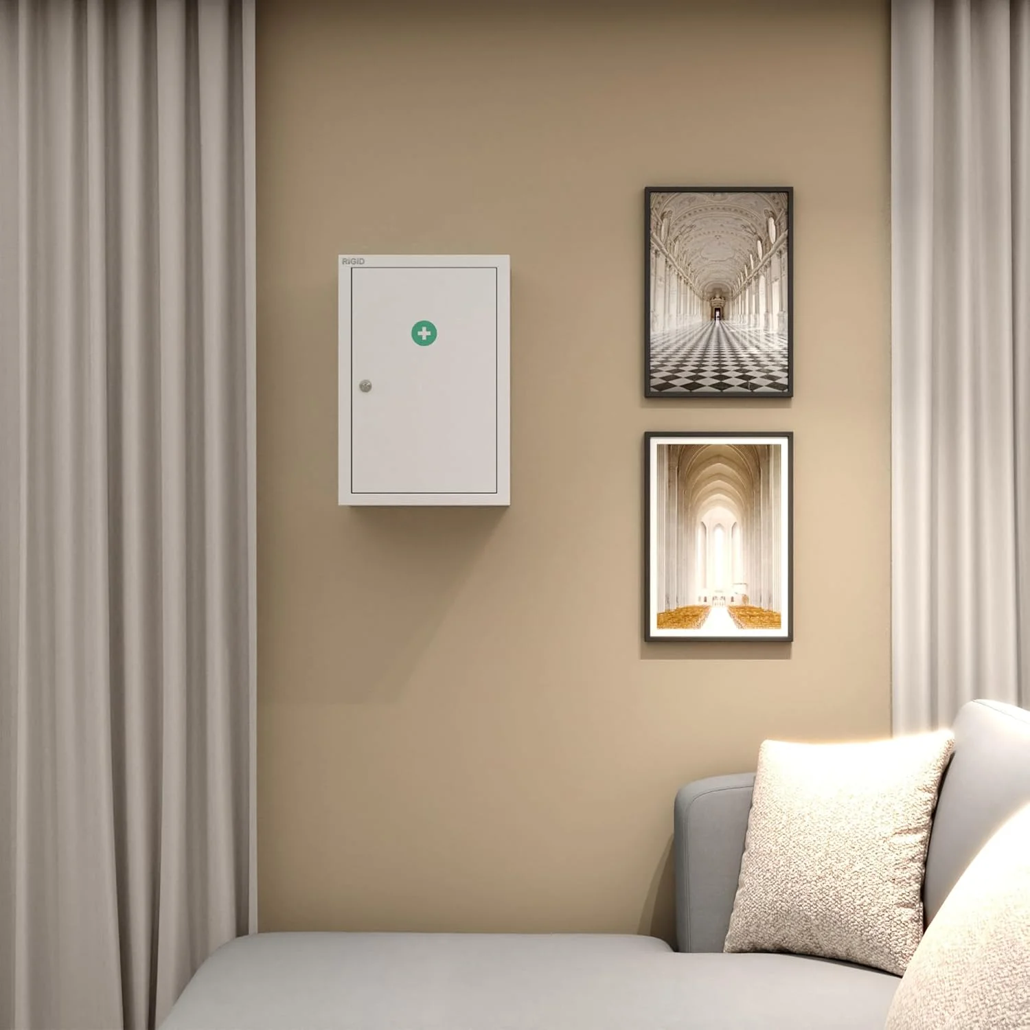 جعبه کمک های اولیه فلزی RIGID. کابینت اورژانس پزشکی دیواری با 3 محفظه جادار