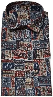 پیراهن مردانه طرح چاپ دستی هندی آستین کوتاه دکمه دار