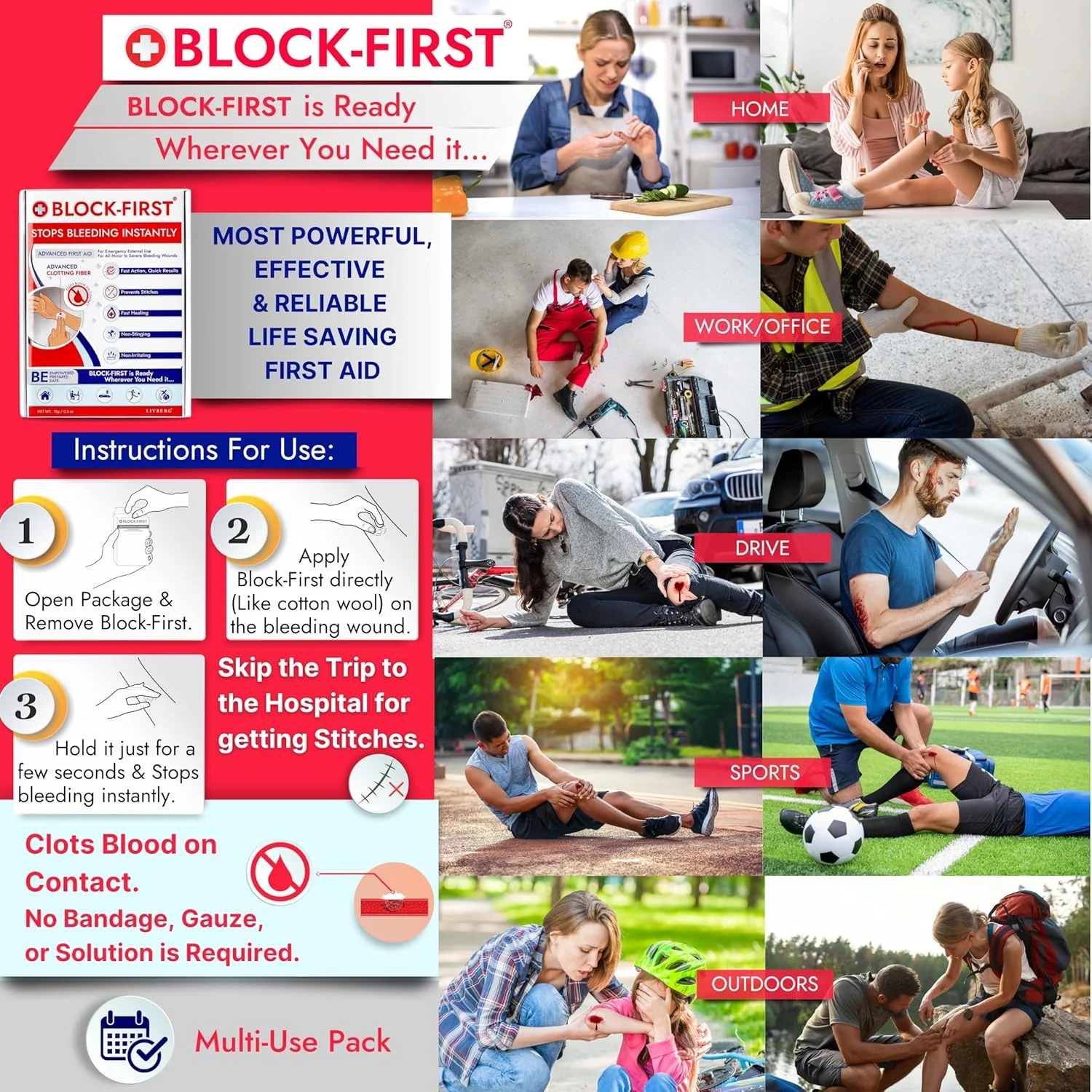 جعبه کمک های اولیه پیشرفته BLOCK-FIRST - بند آوردن فوری خونریزی و جلوگیری از بخیه، جعبه کمک های اولیه اضطراری برای خانه، دفتر، مسافرت، ماشین، ورزش، فضای باز، بسته چند منظوره برای بریدگی، زخم و جراحات جعبه کمک های اولیه پیشرفته BLOCK-FIRST - بند آوردن فوری خونریزی و جلوگیری از بخیه، جعبه کمک های اولیه اضطراری برای خانه، دفتر، مسافرت، ماشین، ورزش، فضای باز، بسته چند منظوره برای بریدگی، زخم و جراحات