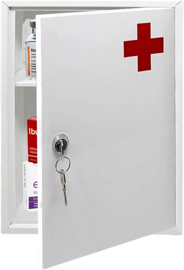 کابینت کمک های اولیه BARGAINS-GALORE - مناسب برای استفاده در خانه، دفتر، مدرسه، آزمایشگاه، جعبه دارو | نصب دیواری به همراه لوازم نصب | دارای قفل کودک و 2 کلید