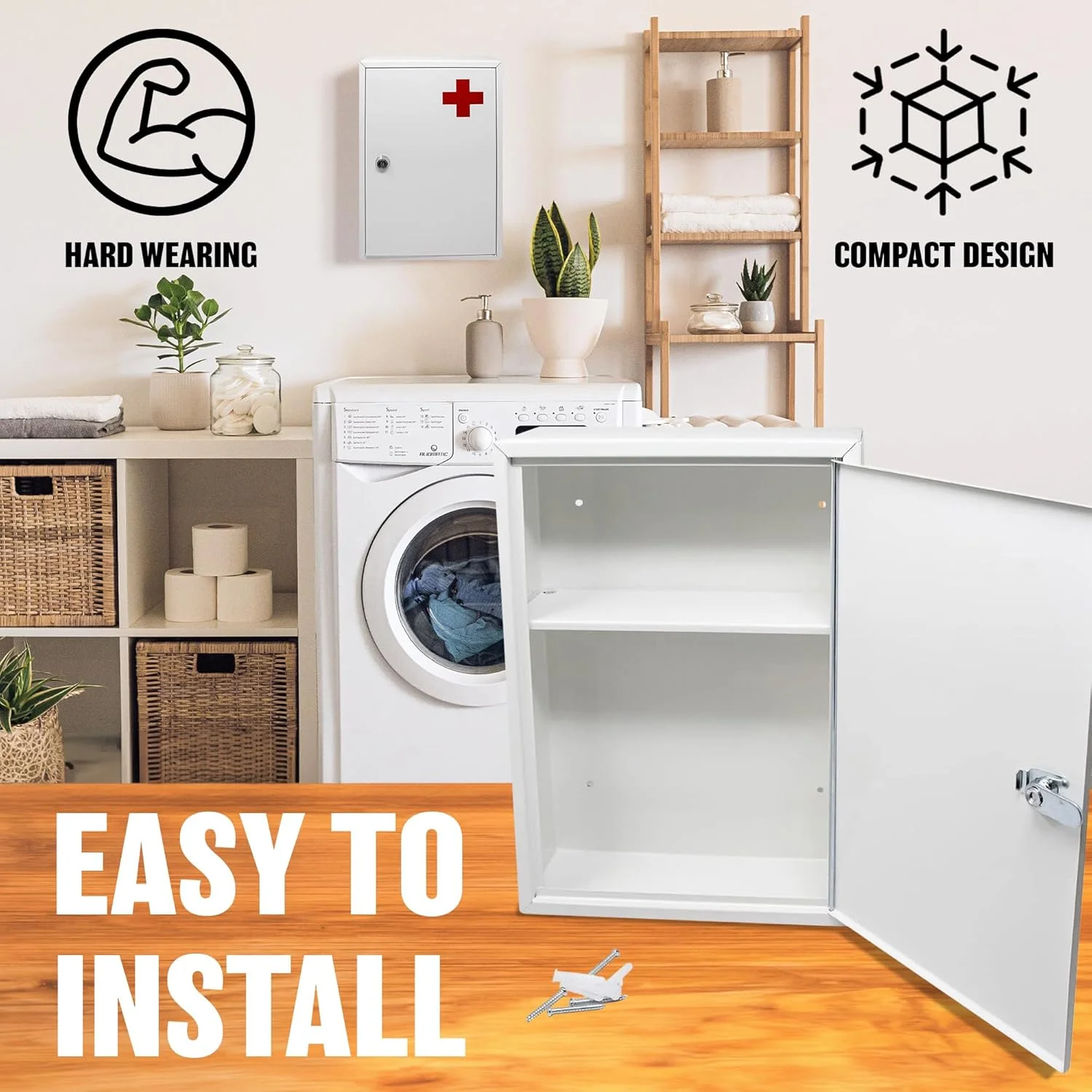 کابینت کمک های اولیه BARGAINS-GALORE - مناسب برای استفاده در خانه، دفتر، مدرسه، آزمایشگاه، جعبه دارو | نصب دیواری به همراه لوازم نصب | دارای قفل کودک و 2 کلید کابینت کمک های اولیه BARGAINS-GALORE - مناسب برای استفاده در خانه، دفتر، مدرسه، آزمایشگاه، جعبه دارو | نصب دیواری به همراه لوازم نصب | دارای قفل کودک و 2 کلید