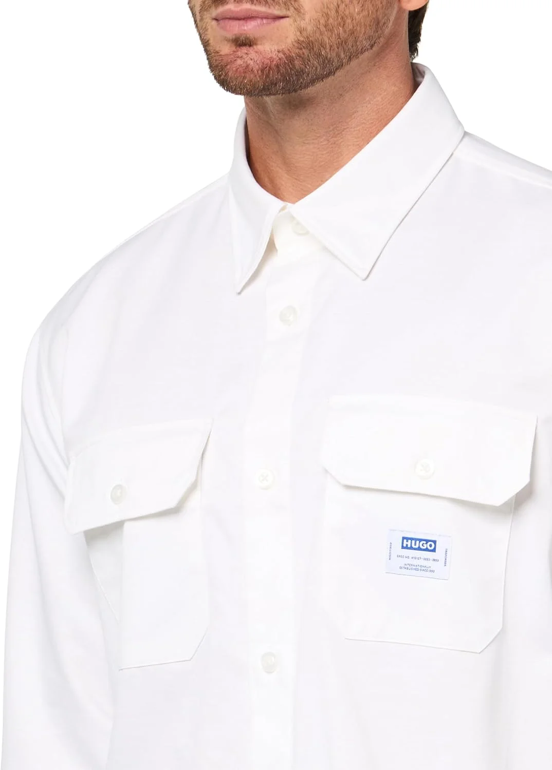 اورشرت مردانه HUGO مدل کتان توییل با تکه دوزی بافته شده