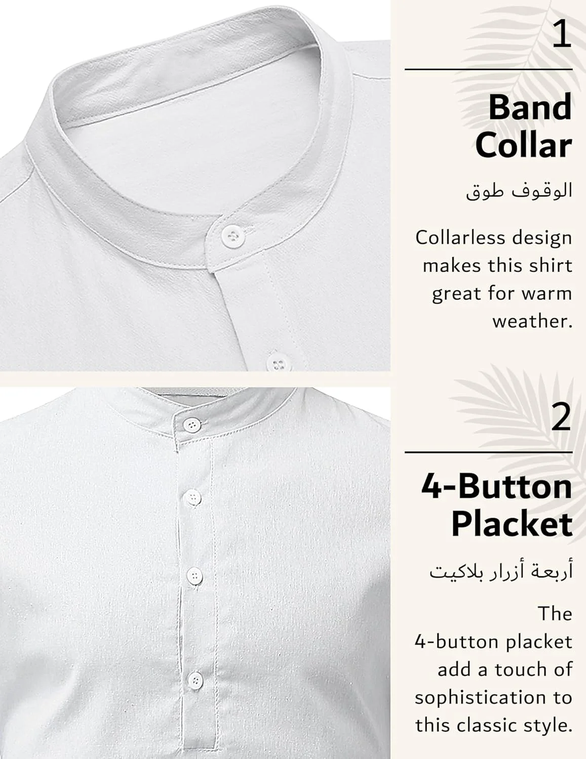 پیراهن مردانه نخی و کتان آستین بلند ساحلی مدل هنلی دکمه دار تابستانی غیر رسمی