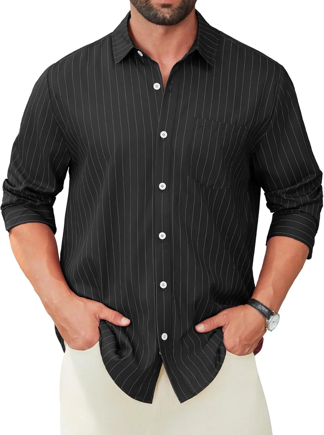 پیراهن مردانه Hardaddy راه راه، بلوز آستین بلند دکمه دار غیر رسمی مناسب پاییز و زمستان