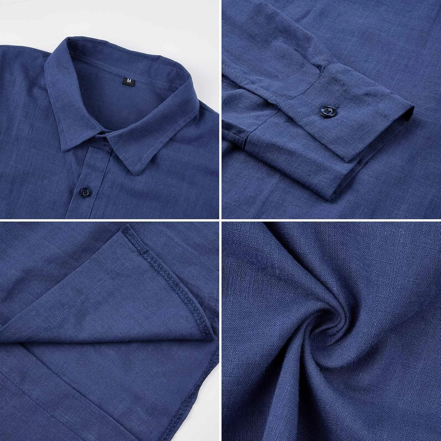 پیراهن مردانه لینن Halfword، پیراهن ساحلی غیر رسمی، آستین بلند، دکمه دار، مناسب تعطیلات تابستانی و مجالس عروسی، سرمه ای، 3XL