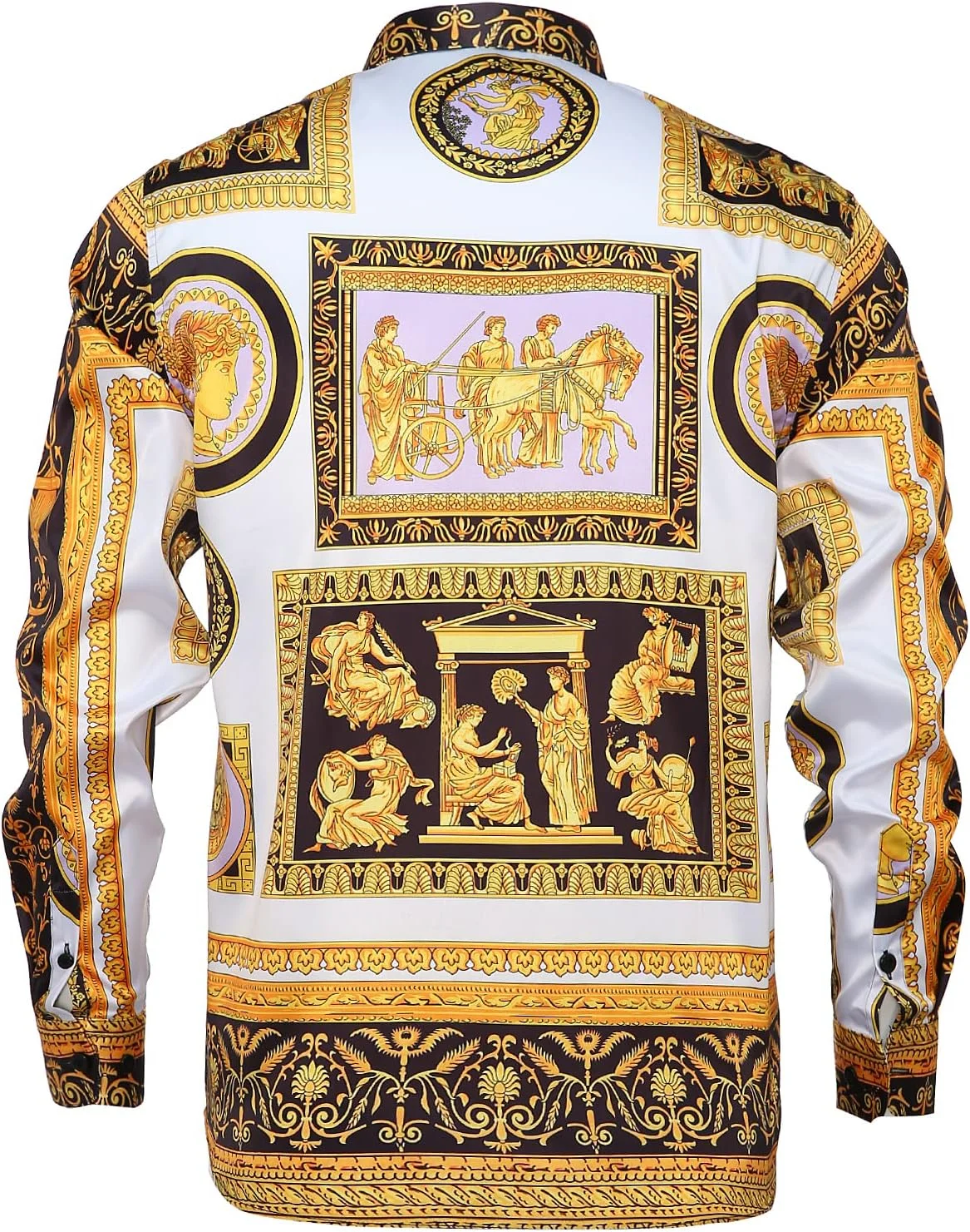 GSBOGOSSE Mens Luxury Brand Printed Silk Like Satin Button Down Dress Shirt for Party Prom Long Sleeve Slim Fit Floral Shirt, Multicolored28, 4X-Large