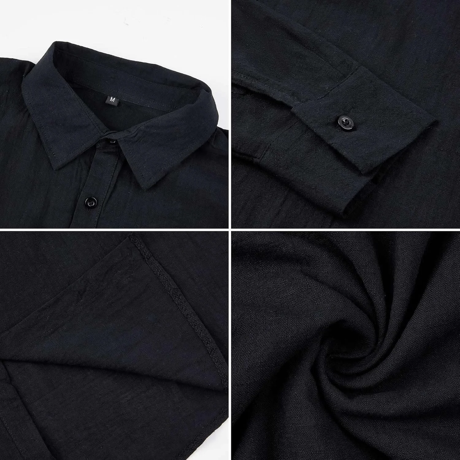 پیراهن مردانه لینن Halfword، پیراهن ساحلی غیر رسمی، آستین بلند، دکمه دار، مناسب تعطیلات تابستانی و مجالس عروسی، مشکی، سایز XXL