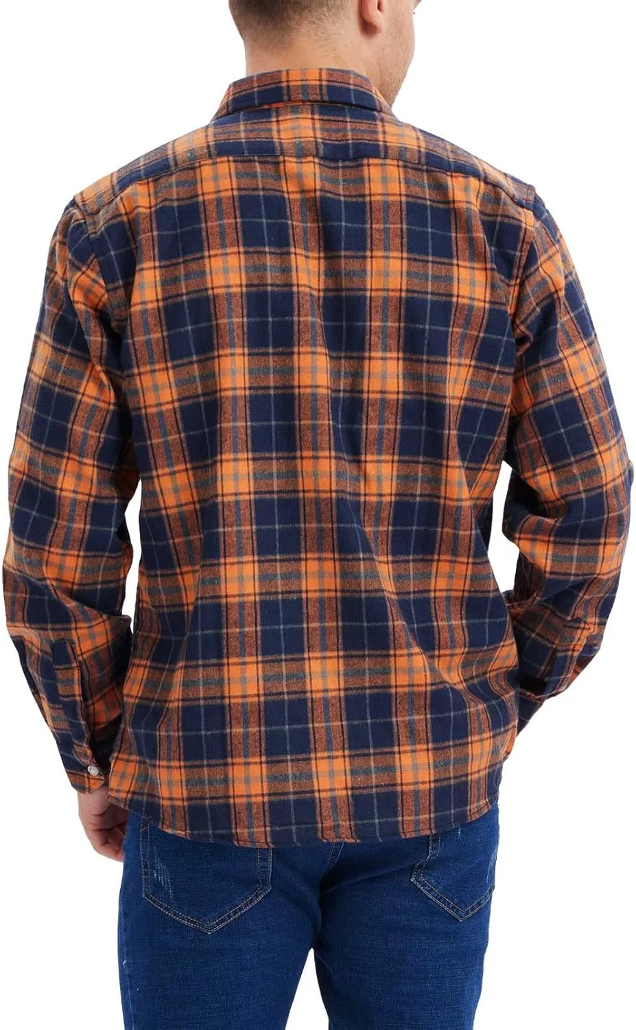 پیراهن مردانه چهارخانه Halfword، فلانل، غیر رسمی، طرح دار، دکمه دار، آستین بلند، آزاد، یقه دار، مناسب پاییز و زمستان، قرمز سرمه ای XXL، نارنجی سرمه ای، XXL