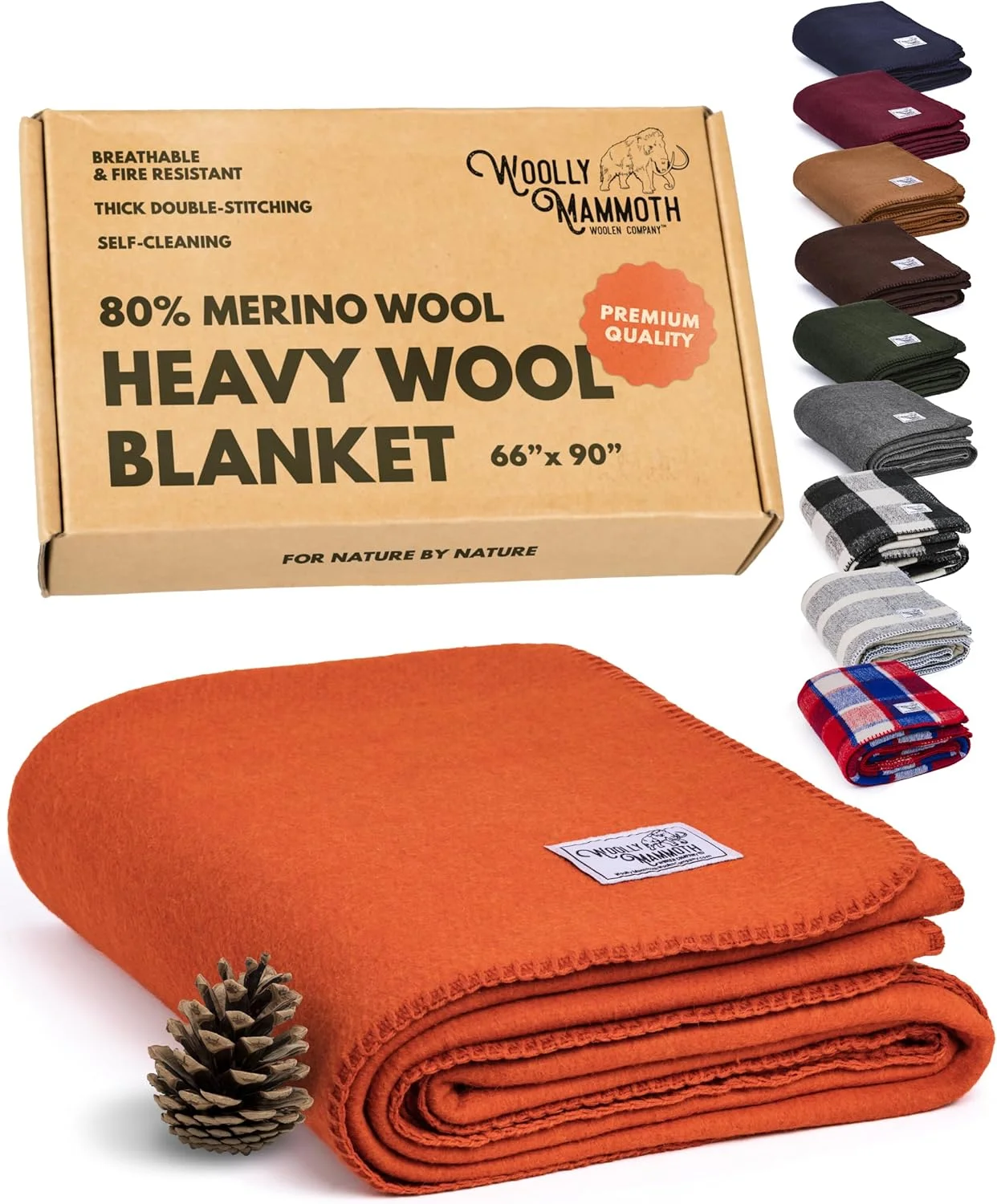 پتوی پشمی مرینوس Woolly Mammoth - بزرگ 167x228 سانتی متر، پتوی کمپینگ 1.8 کیلوگرمی | مناسب کلبه، هوای سرد، شرایط اضطراری، وسایل کمپینگ سگ، پیاده روی، بقا، ارتش، فضای باز - نارنجی