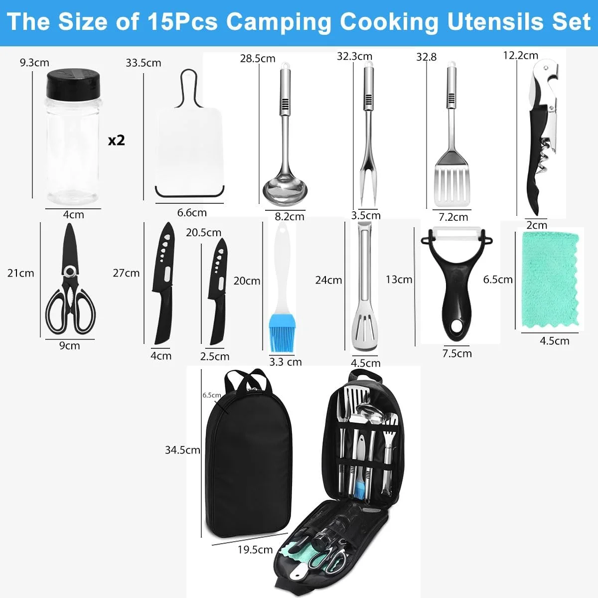 Camping Kitchen Utensil Set 15pcs BBQ Camping Cookware Organizer Travel Grill Mess Kit Portable Backpack Compact Gear Stainless Steel Camping Cooking Accessories Outdoor Campfire Picnic Tool with Case