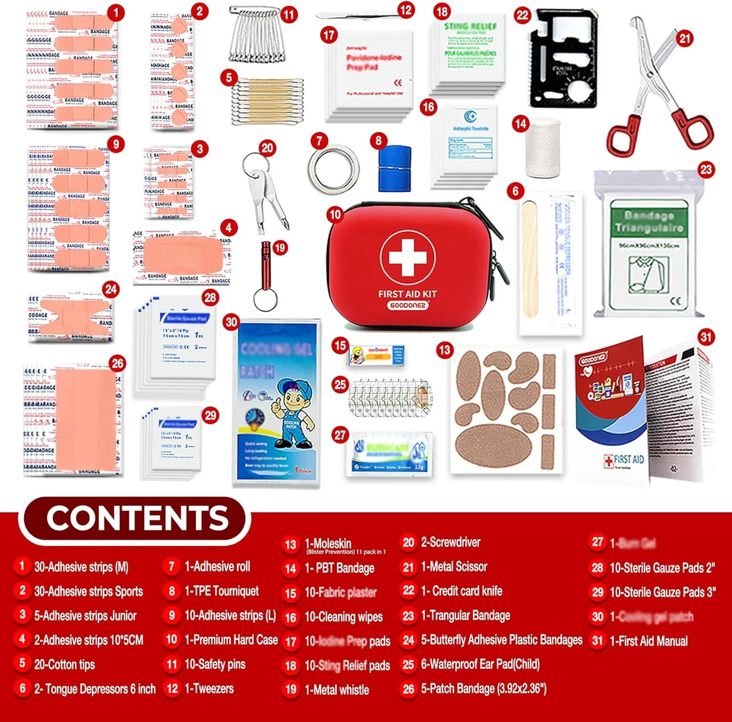 200 Pcs First Aid Kit + Survival kit for Treat, Protect Minor Cuts, Scrapes. Home, Office, Car, School, Business, Travel, Emergency, Survival, Hunting, Outdoor, Camping & Sport Red 200 Pcs First Aid Kit + Survival kit for Treat, Protect Minor Cuts, Scrapes. Home, Office, Car, School, Business, Travel, Emergency, Survival, Hunting, Outdoor, Camping & Sport Red