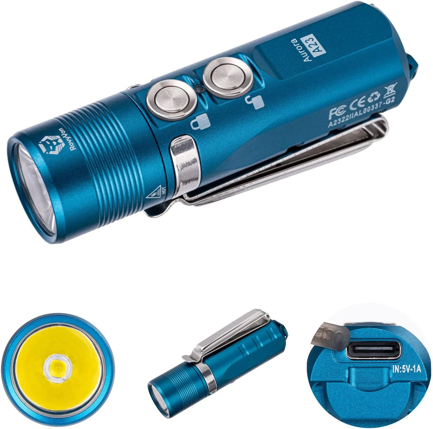 چراغ قوه جاکلیدی LED رویوون مدل Aurora A23، با روشنایی فوق العاده 1000 لومن XP-L، سایز جیبی EDC، دارای 6 حالت نوردهی، قابل شارژ با Micro USB، مقاوم در برابر آب، بهترین انتخاب برای کمپینگ، شرایط اضطراری و فعالیت های خارج از منزل