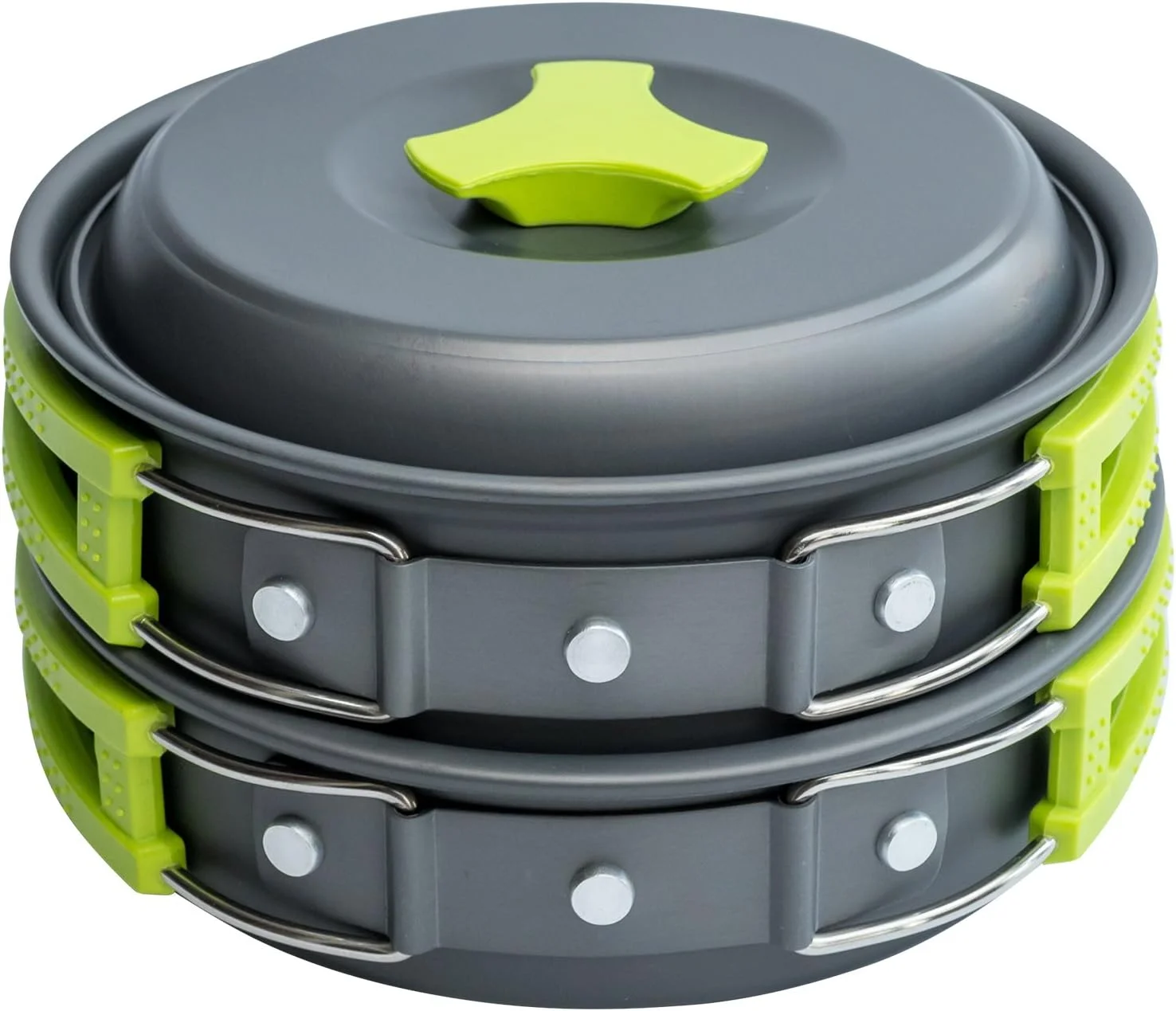 MalloMe Camping Cookware Mess Kit Backpacking Gear & Hiking Outdoors Bug Out Bag Cooking Equipment Cookset | Lightweight, Compact, Durable Pot Pan Bowls - Free Folding Spork, Nylon Bag, Ebook