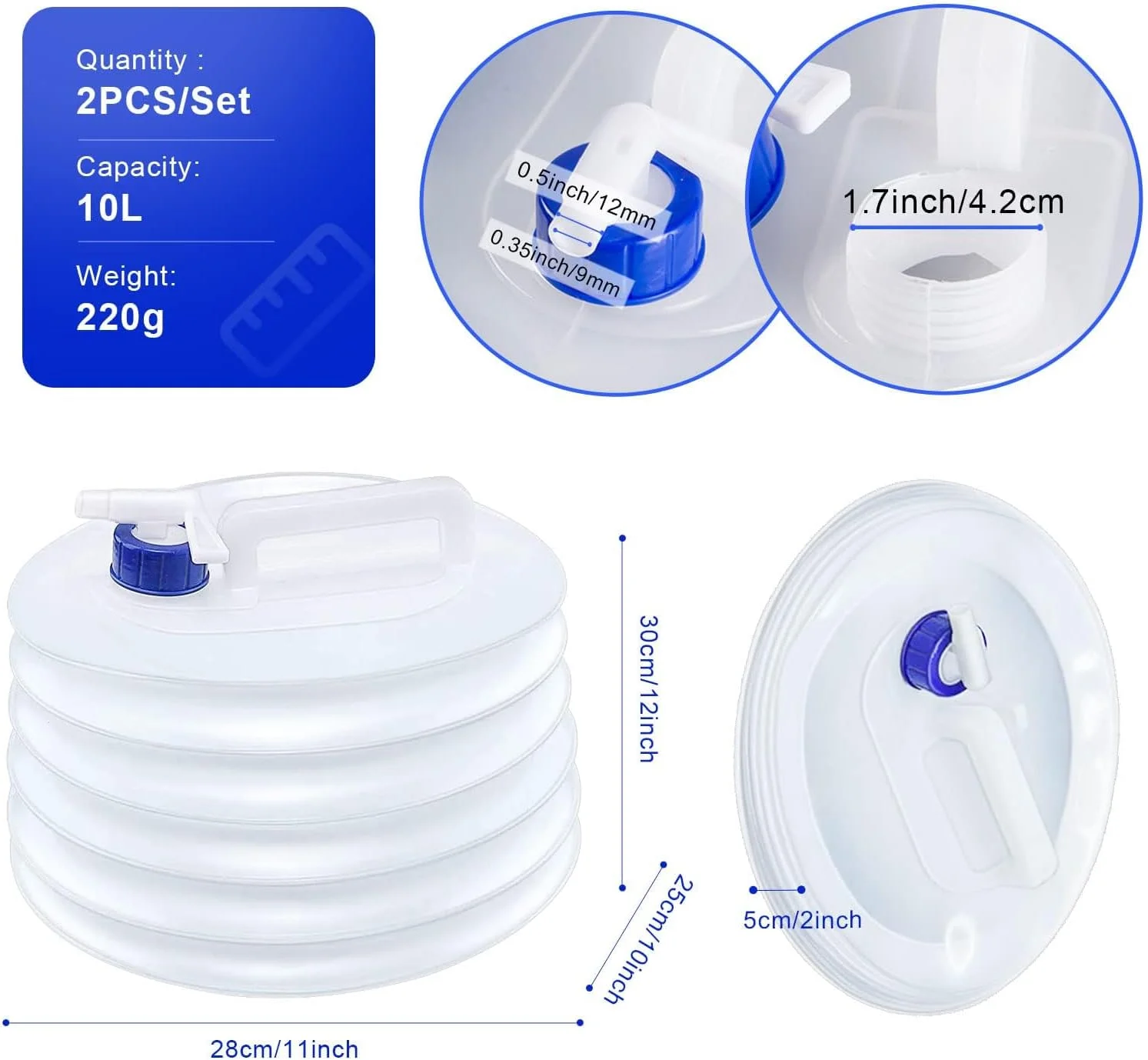 ظرف آب تاشو MAKINGTEC، 10 لیتری، 2 عددی، ظروف آب کمپینگ با شیر، قابل حمل و تاشو، مناسب برای استفاده در باربیکیو، پیک نیک، کمپینگ، پیاده روی، کوهنوردی و سایر فعالیت های خارج از منزل