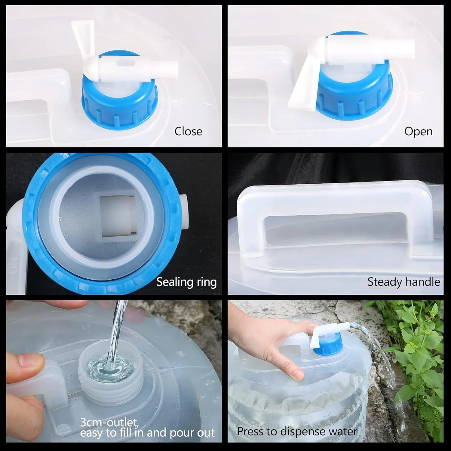 مخزن آب تاشو KASTWAVE، بسته 2 عددی 5 و 10 لیتری، ظروف آب کمپینگ بدون BPA با شیر برای پیاده روی، کوهنوردی، ماهیگیری، مسافرت و پیک نیک