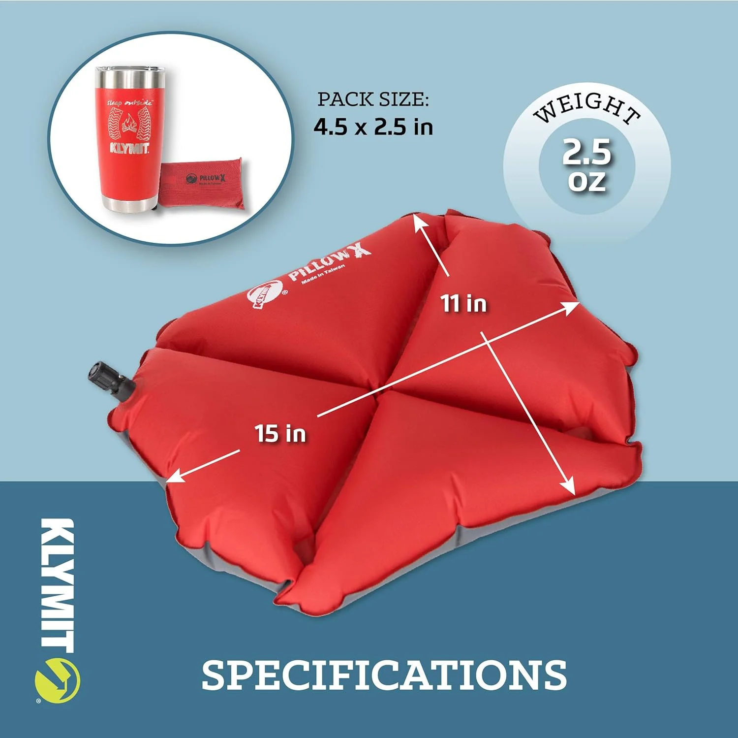 بالش بادی کمپینگ و مسافرتی کلیمت مدل Pillow X، قرمز/خاکستری