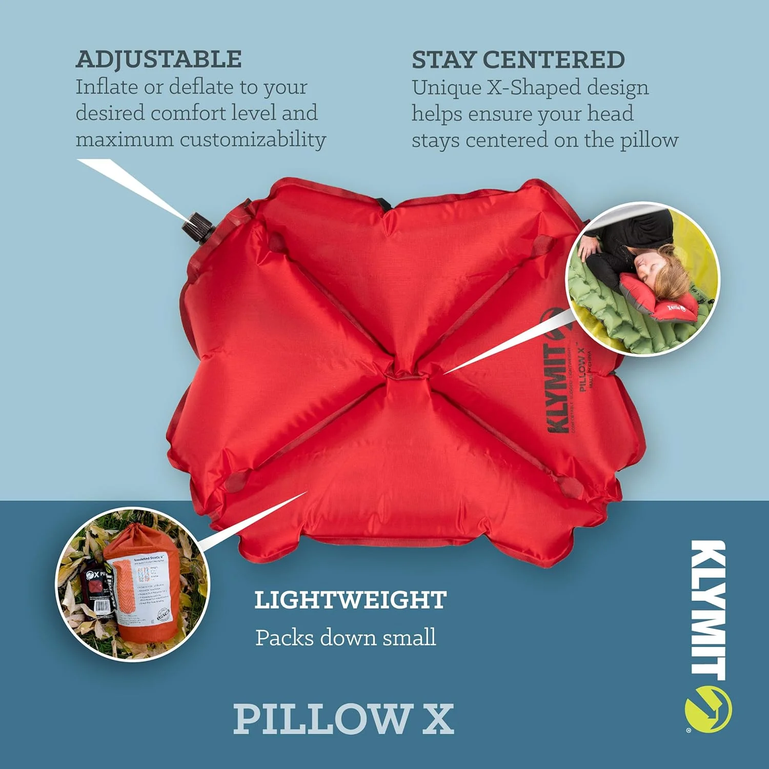 بالش بادی کمپینگ و مسافرتی Klymit Pillow X، قرمز/خاکستری