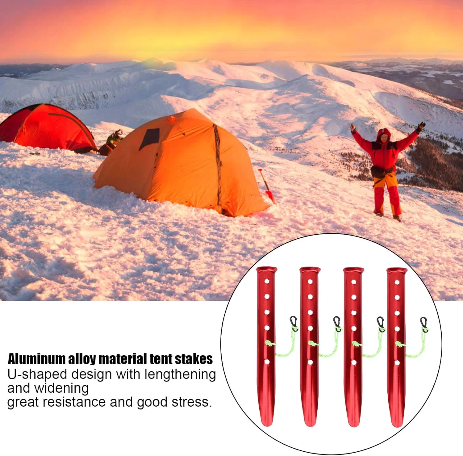 میخ چادر برفی Junlucki، میخ های کمپینگ آلیاژ آلومینیوم سنگین، 4 عدد میخ چادر، برای سایبان فضای باز