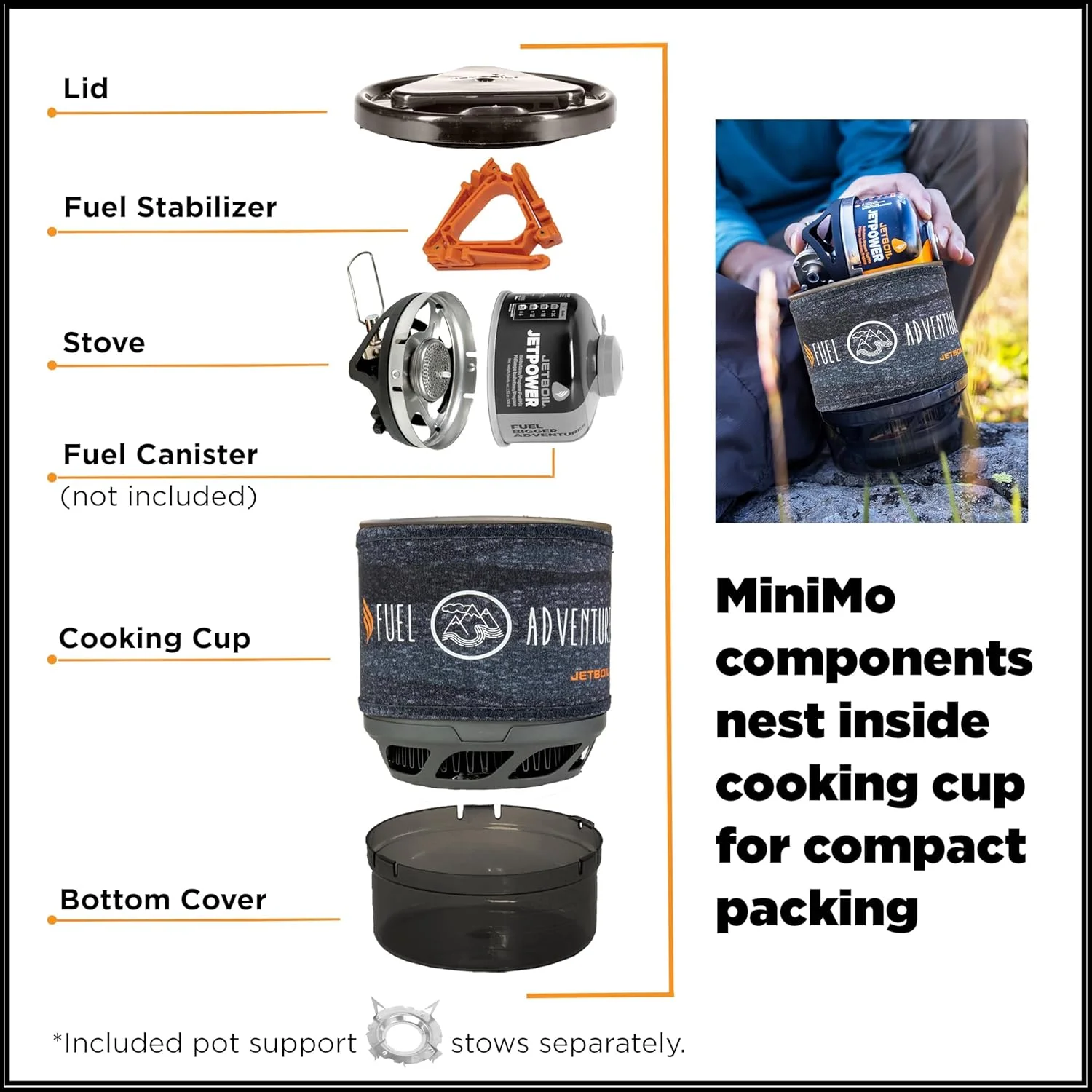 سیستم پخت و پز اجاق گاز کمپینگ و کوله گردی Jetboil MiniMo با کنترل حرارت قابل تنظیم (Adventure)