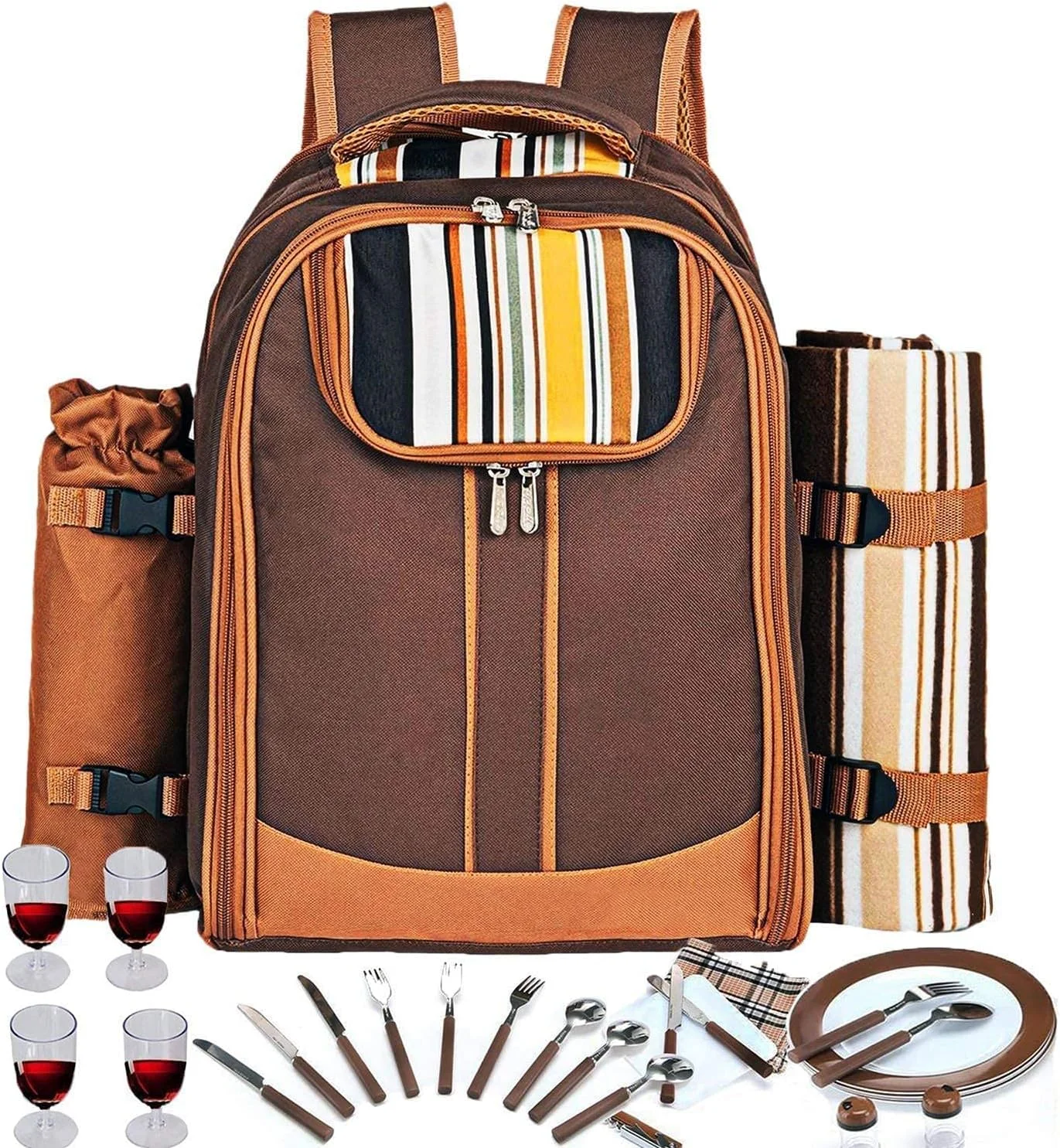 کیف کوله پشتی پیک نیک Hap Tim برای 4 نفر با محفظه خنک کننده، بطری جداشدنی، پتو پشمی، بشقاب و ست کارد و چنگال، مناسب برای فضای باز، ورزش، پیاده روی، کمپینگ، باربیکیو (AE-3065)