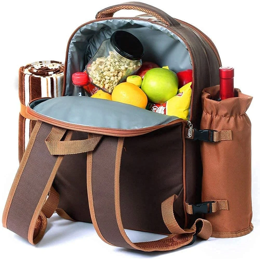 کیف کوله پشتی پیک نیک Hap Tim برای 4 نفر با محفظه خنک کننده، بطری جداشدنی، پتو پشمی، بشقاب و ست کارد و چنگال، مناسب برای فضای باز، ورزش، پیاده روی، کمپینگ، باربیکیو (AE-3065)