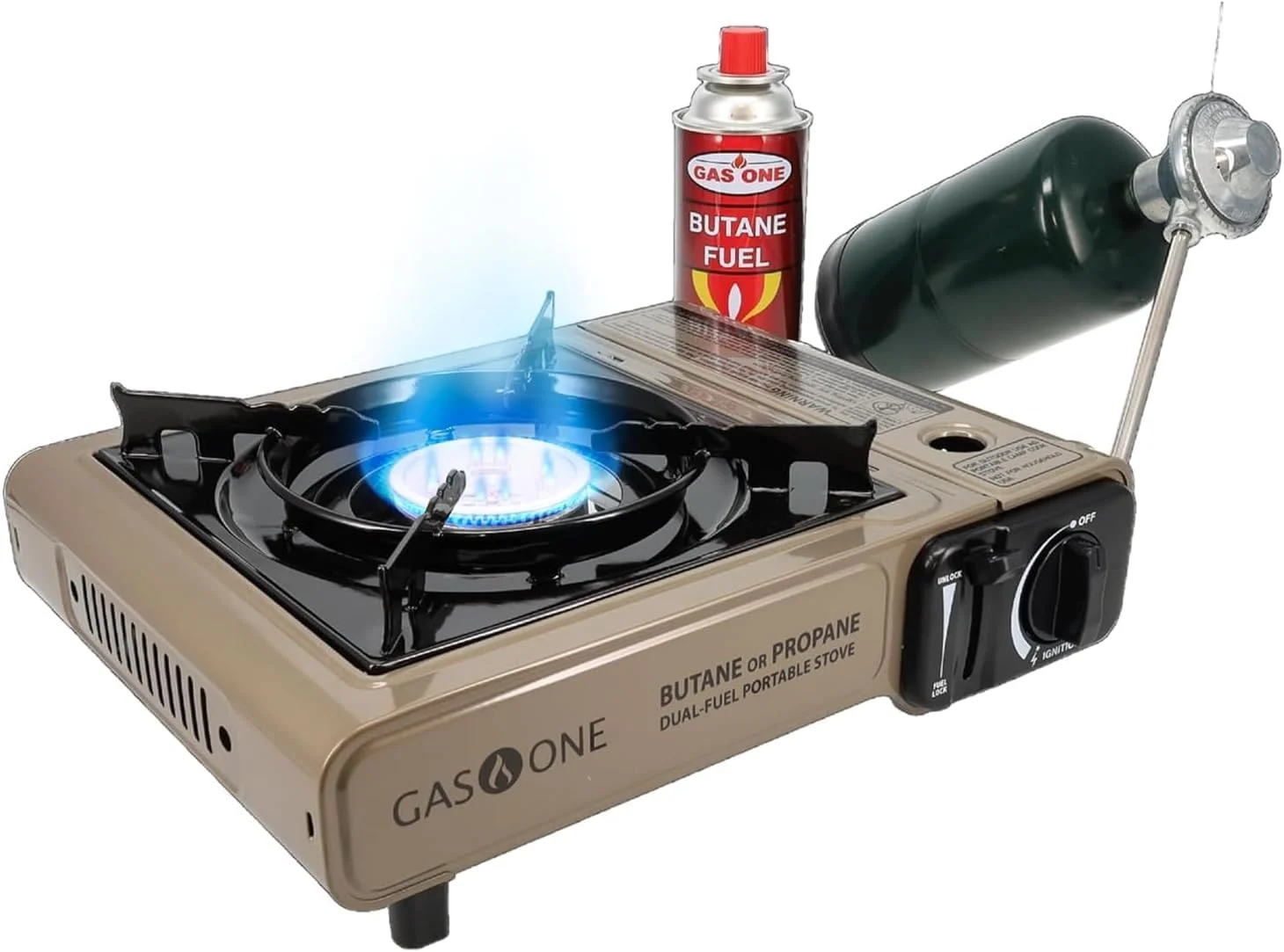 GASONE Gas One GS-3400P Propane or Butane Stove Dual Fuel Stove Portable Camping Stove - Patent Pending - with Carrying Case Great for Emergency Preparedness Kit