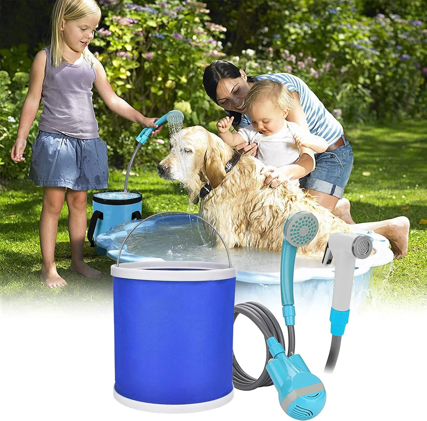 GGEROU Portable Camping Shower Kit, Outdoor Shower Pump with Bucket,Shower & Head Sprayer,Battery Powered Camping Showerhead with Rechargeable Battery for Pet, Camping, Hiking, Traveling,Car Washing