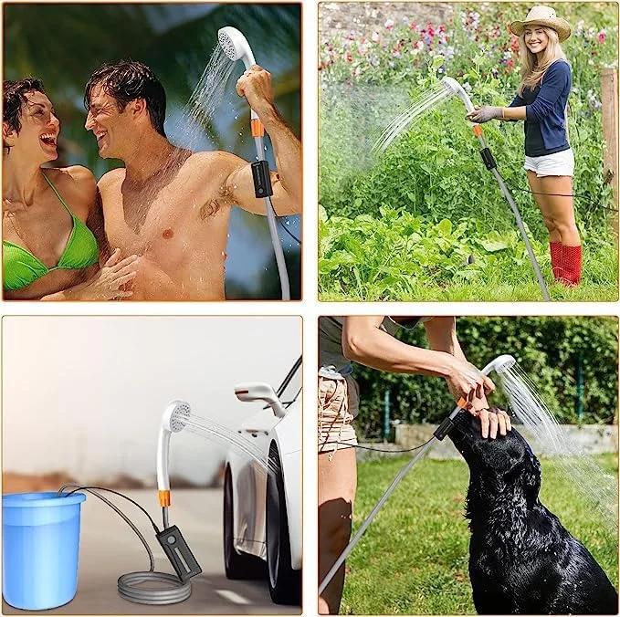GGEROU Portable Camping Shower Kit, Outdoor Shower Pump with Bucket,Shower & Head Sprayer,Battery Powered Camping Showerhead with Rechargeable Battery for Pet, Camping, Hiking, Traveling,Car Washing