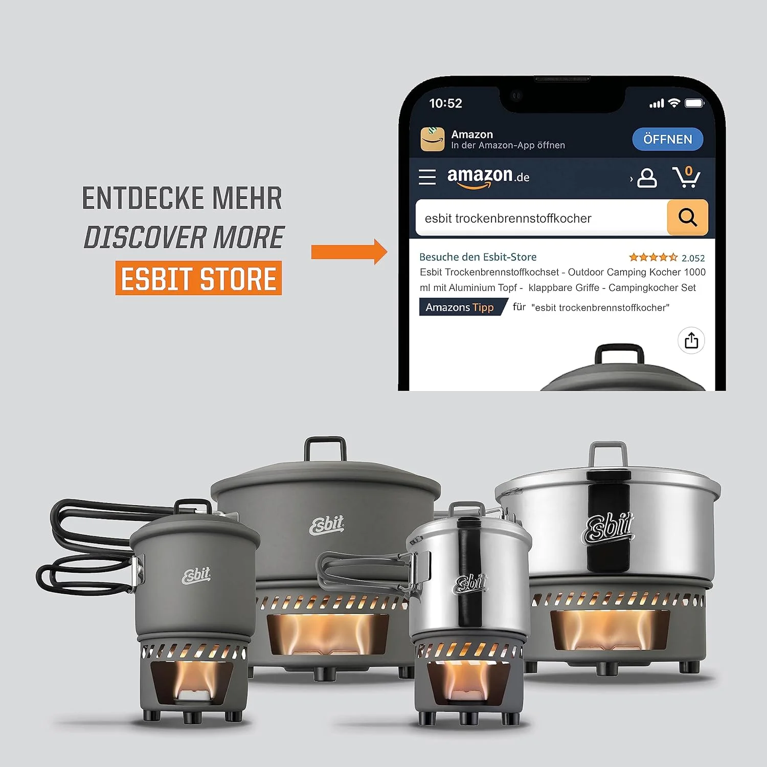 ست پخت و پز کمپینگ سبک وزن 3 تکه Esbit CS585HA برای استفاده با قرص های سوخت جامد
