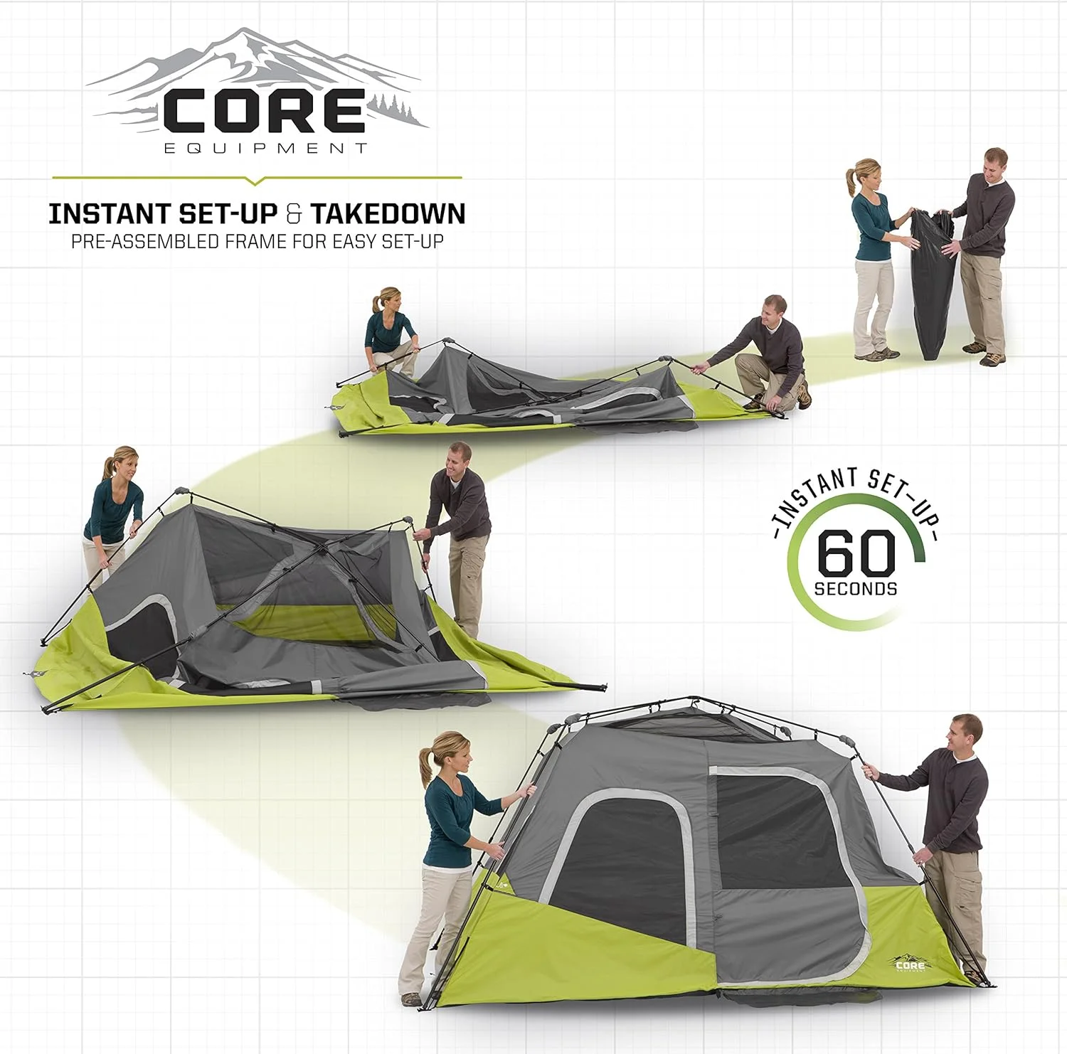چادر مسافرتی کابین دار فوری 6 نفره CORE، ابعاد 3.35 در 2.74 متر چادر مسافرتی کابین دار فوری 6 نفره CORE، ابعاد 3.35 در 2.74 متر