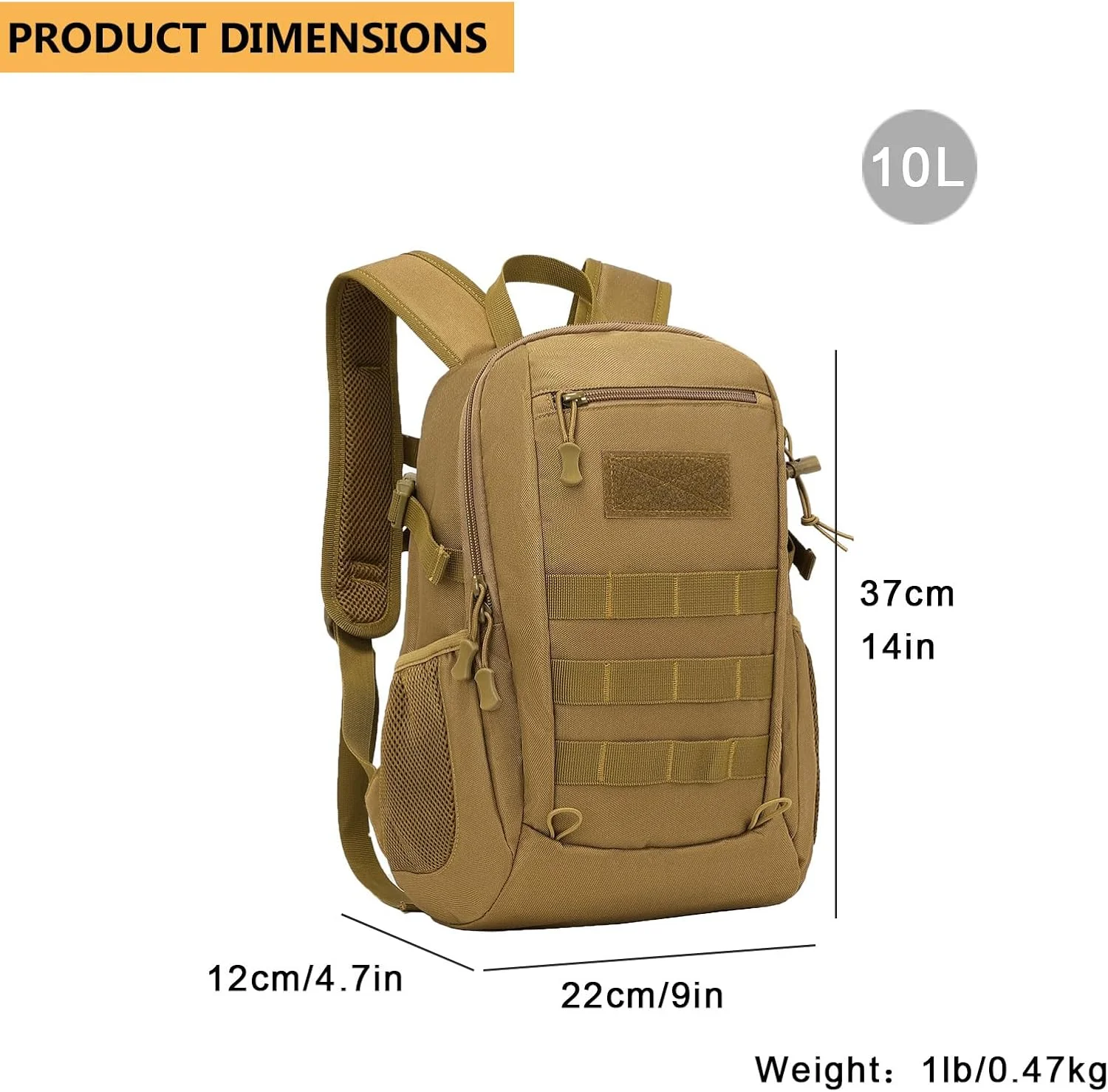کوله پشتی تاکتیکی کوچک ArcEnCiel با ظرفیت 10 یا 20 لیتر، کوله پشتی MOLLE، کیف تجهیزات کمپینگ به همراه پچ