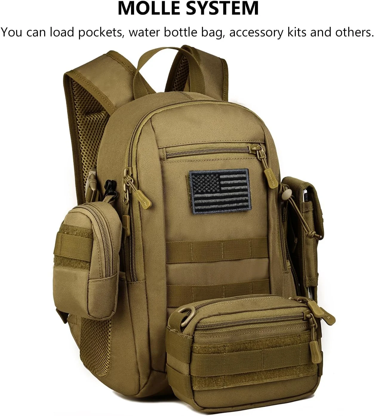 کوله پشتی تاکتیکی کوچک ArcEnCiel با ظرفیت 10 یا 20 لیتر، کوله پشتی MOLLE، کیف تجهیزات کمپینگ به همراه پچ