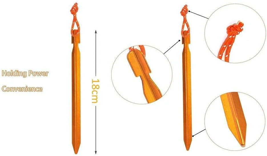 میخ چادر، میخ های آلومینیومی سبک وزن با طناب بازتابنده تجهیزات کمپینگ ساحلی در فضای باز 10 عددی