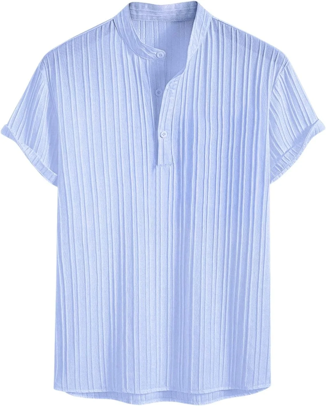 GRECIILOOKS پلی کتان ساده برای استایل کژوال بافت دار فیت معمولی | تیشرت آستین کوتاه مردانه یقه کشبافت (GL-MS-6250_آبی، بزرگ)