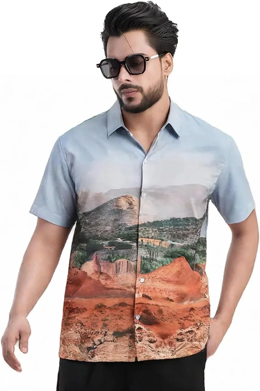 پیراهن آستین کوتاه مردانه GRECIILOOKS، پیراهن شیک طرح دار و ساده اسلیم فیت، مناسب استفاده روزمره و رسمی، مناسب مهمانی و محیط کار (in, Alpha, M, Sky)
